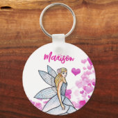 Fairy Princess Pink Hearts Mode Illustratie Sleutelhanger (Voorkant)