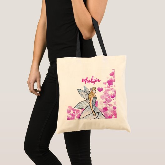 Fairy Princess Pink Hearts Mode Illustratie Tote Bag (Voorkant (product))