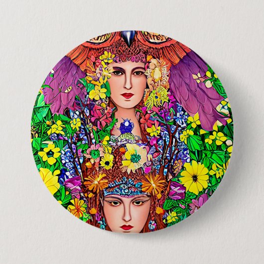 Fairy Princess Sisters floral original nouveau Ronde Button 7,6 Cm (Voorkant)