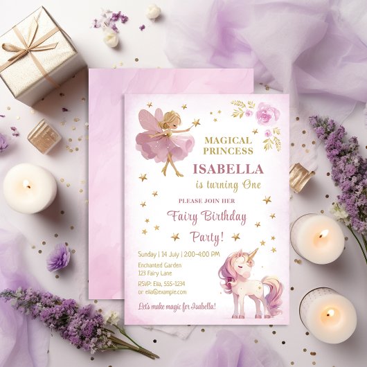 Fairy Princess Unicorn Girl 1st Birthday Kaart