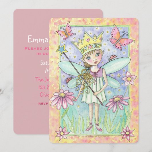 Fairy Princess verjaardagsfeestje uitnodigen voor  Kaart (Voorkant / Achterkant)