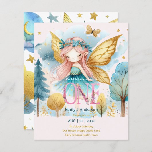 Fairy Prinses 1e Verjaardag EEN roze Fairycore (Voorkant / Achterkant)