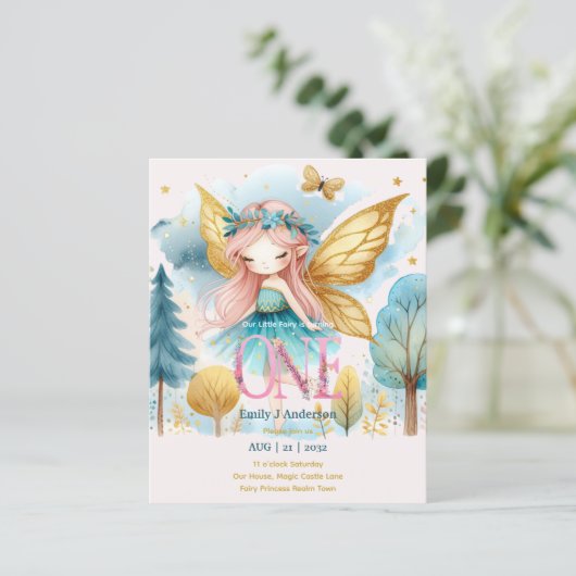 Fairy Prinses 1e Verjaardag EEN roze Fairycore (Staand voorkant)