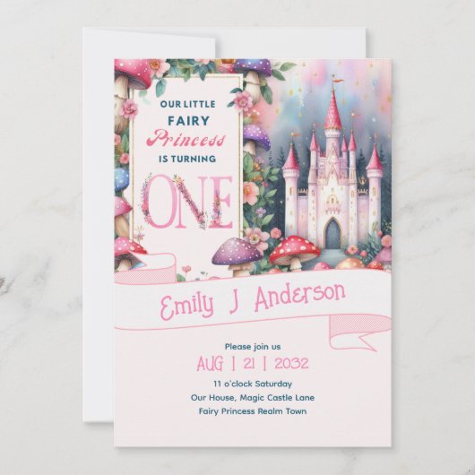 Fairy Prinses 1e Verjaardag EEN roze Fairycore Kaart (Voorkant)