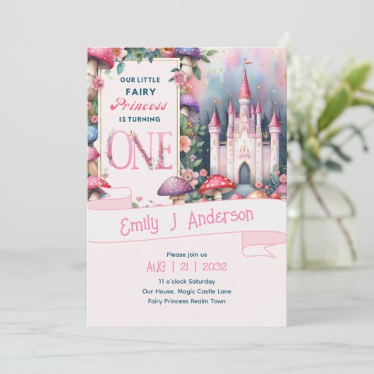 Fairy Prinses 1e Verjaardag EEN roze Fairycore Kaart (Staand voorkant)