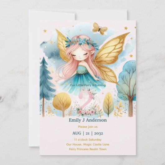 Fairy Prinses 2e Verjaardag TWEE Roze Fairycore Kaart (Voorkant)