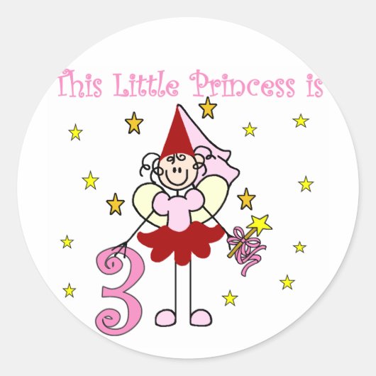 Fairy Prinses 3e Verjaardag Tshirts en geschenken Ronde Sticker (Voorkant)