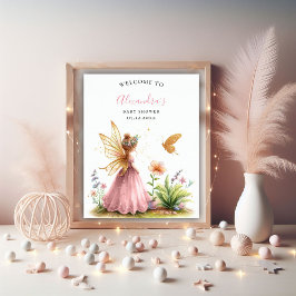 Fairy prinses betoverde roze baby meisje douche poster