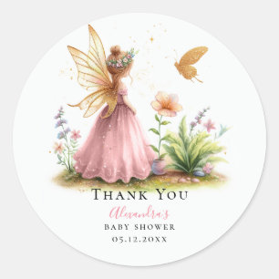 Fairy prinses betoverde roze baby meisje douche ronde sticker