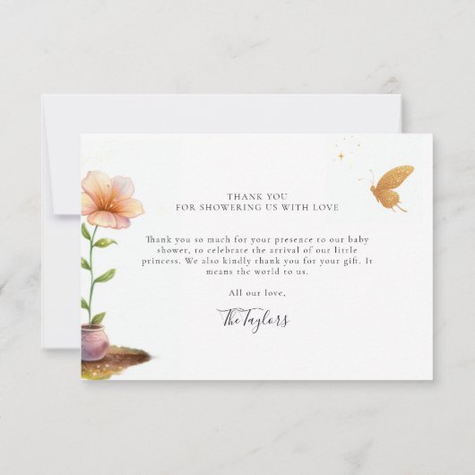 Fairy prinses betoverde tuin baby meisje douche bedankkaart (Achterkant)