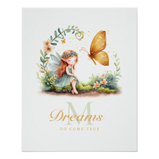 Fairy prinses betoverde tuin vlinder monogram perfect poster (Voorkant)