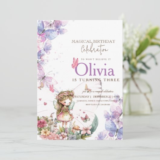 Fairy Prinses Bloementuin Meisjes Verjaardagsfeest Kaart (Staand voorkant)