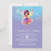 Fairy prinses meisjes paarse roze verjaardagsfeest kaart (Voorkant)