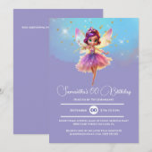 Fairy prinses meisjes paarse roze verjaardagsfeest kaart (Voorkant / Achterkant)