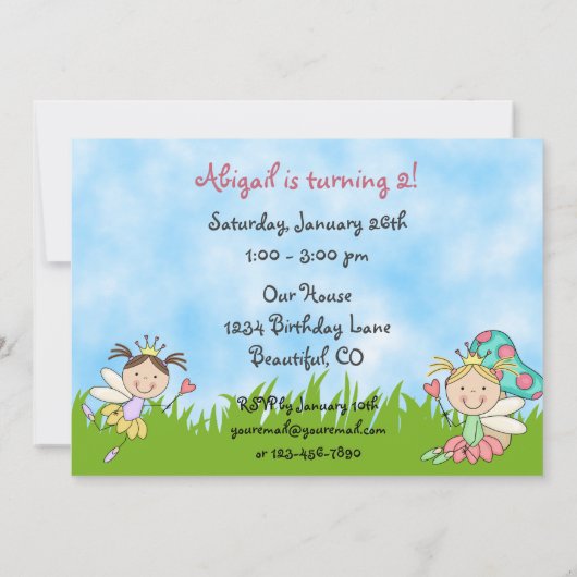 Fairy Prinsessen en Garden Verjaardag Uitnodiging (Achterkant)