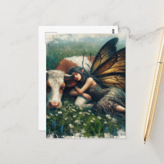 Fairy Queen slaapt op haar Koe Briefkaart