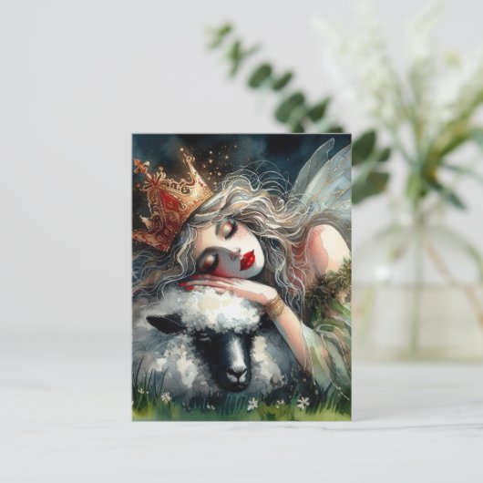 Fairy Queen slaapt op haar schaap Briefkaart (Staand voorkant)