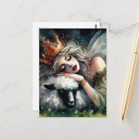 Fairy Queen slaapt op haar schaap Briefkaart (Voorkant / Achterkant in situ)