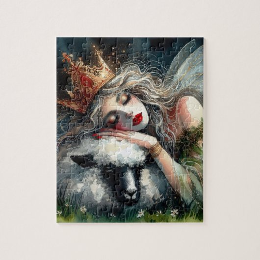 Fairy Queen slaapt op haar schaap Legpuzzel (Verticaal)