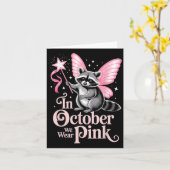 Fairy Raccoon In oktober Draag we roze borstkanker Kaart (Gele Bloem)
