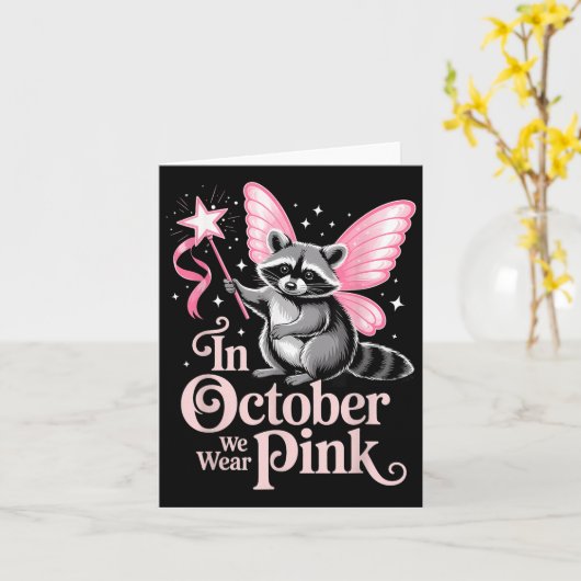 Fairy Raccoon In oktober Draag we roze borstkanker Kaart (Gele Bloem)
