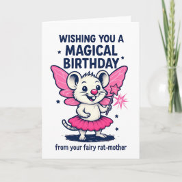 Fairy Rat Mother Birthday Card: Funny Pink Animal Feestdagen Kaart