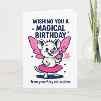 Fairy Rat Mother Birthday Card: Funny Pink Animal Feestdagen Kaart