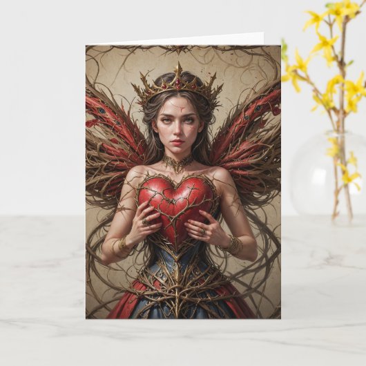 Fairy Red Heart Brambles Kaart (Gele Bloem)