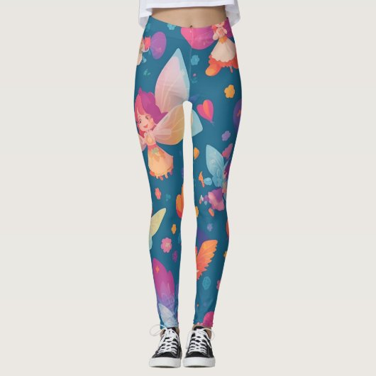 Fairy regenboog kleurrijk gepersonaliseerd patroon leggings (Voorkant)