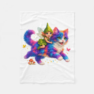 Fairy Riding Colorful Cat T-Shirt – Cute FaT-shirt Fleece Deken