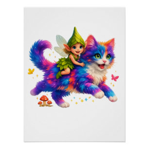 Fairy Riding Colorful Cat T-Shirt – Cute FaT-shirt Perfect Poster