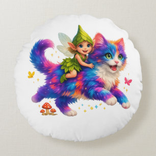 Fairy Riding Colorful Cat T-Shirt – Cute FaT-shirt Rond Kussen