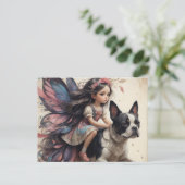 Fairy Riding een Boston Terrier Fantasy Briefkaart (Staand voorkant)