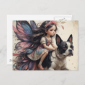 Fairy Riding een Boston Terrier Fantasy Briefkaart (Voorkant / Achterkant)