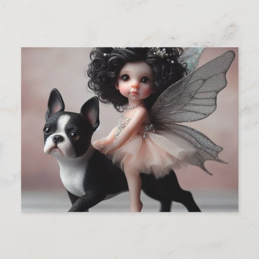 Fairy Riding een Boston Terrier Fantasy Briefkaart (Voorkant)