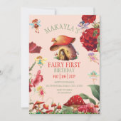 Fairy rode paddestoel Floral Meisje eerste Verjaar Kaart (Voorkant)