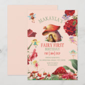 Fairy rode paddestoel Floral Meisje eerste Verjaar Kaart (Voorkant / Achterkant)