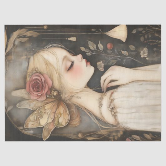 Fairy Roos & Vlindervleugels Decoupage Tissuepapier (Voorkant)