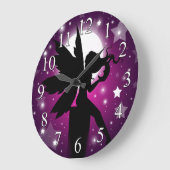 Fairy Silhouette Clock Paarse Moon and Stars Grote Klok (Hoek)