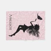 Fairy Silhouette, op Roze, personaliseer onze naam Fleece Deken (Voorkant (Horizontaal))
