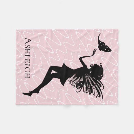 Fairy Silhouette, op Roze, personaliseer onze naam Fleece Deken (Voorkant (Horizontaal))