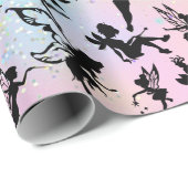 Fairy Silhouette Pattern Sparkly Rainbow Cadeaupapier (Rol Hoek)