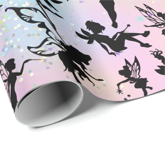 Fairy Silhouette Pattern Sparkly Rainbow Cadeaupapier (Rol Hoek)