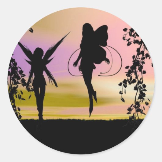 Fairy Sisters Ronde Sticker (Voorkant)