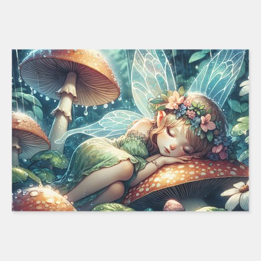 Fairy slapen op een bloem gepersonaliseerd inpakpapier vel (Voorkant 3)