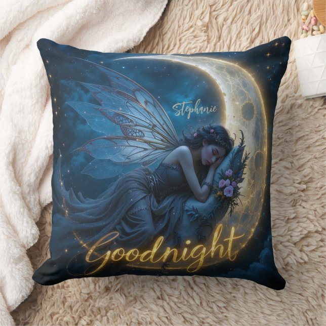 Fairy Sleeping on Crescent Moon Goodnight Kussen (Deken)