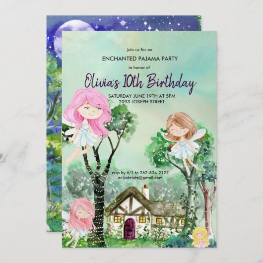 Fairy Slumber Party Panama Verjaardag Uitnodiging (Voorkant / Achterkant)