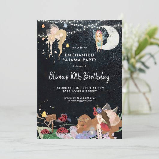 Fairy Slumber Party Panama Verjaardag Uitnodiging (Staand voorkant)