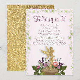 Fairy Sparkly Floral Birthday Party Invitation Kaart