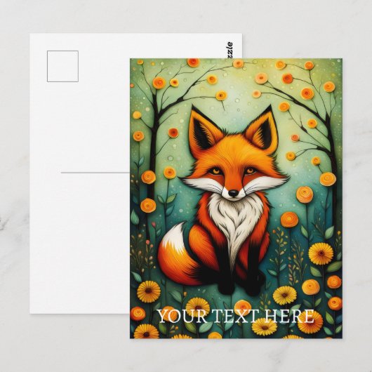Fairy Spring Kleurrijke Bloemen Vos Schilderij Briefkaart (Voorkant / Achterkant)